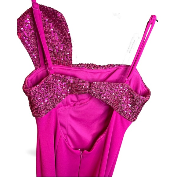 Morgan and Co One-Shoulder Sequin maxi Dress room formal homecoming Barbie - Picture 7 of 10